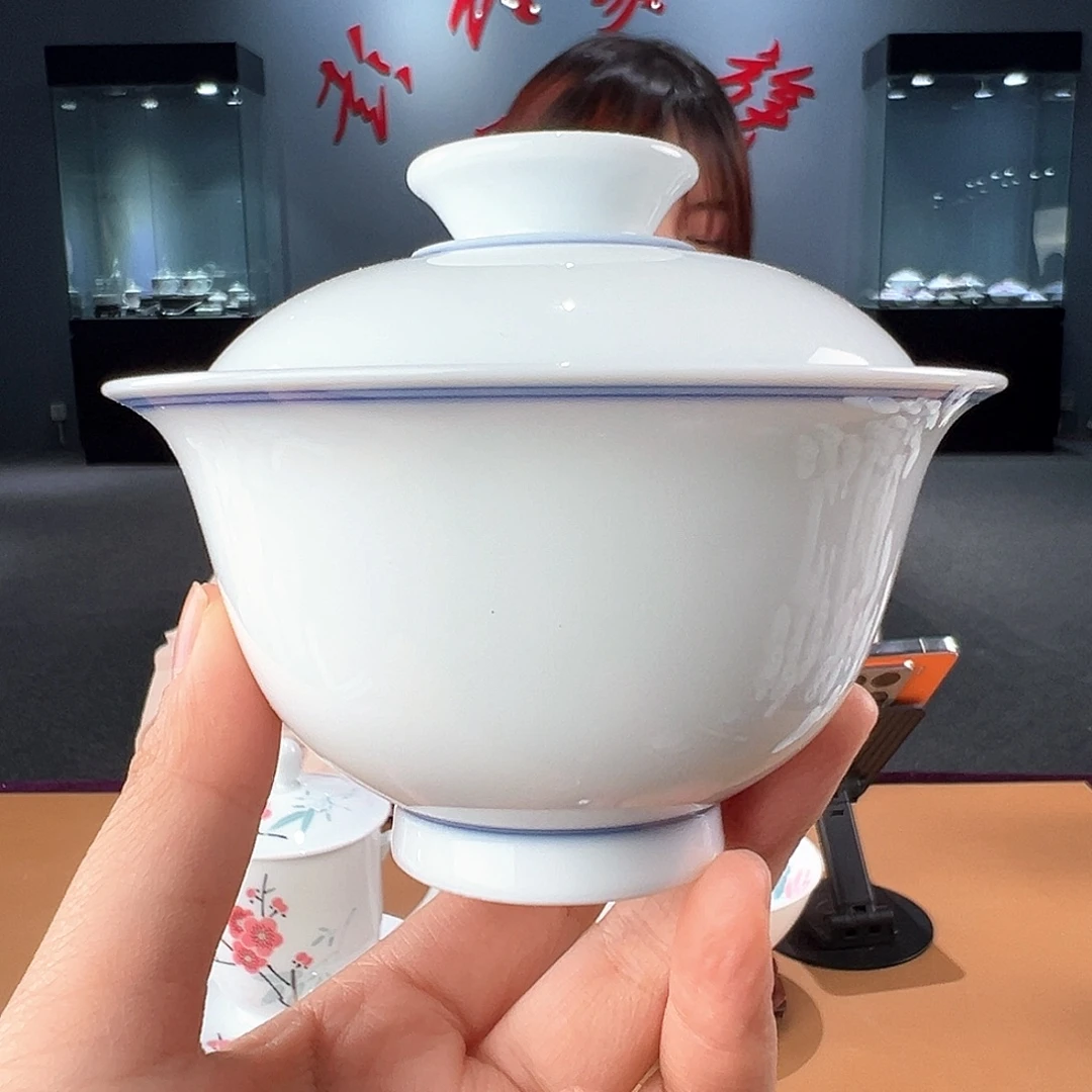 瓷柴窑 双圈两才盖碗