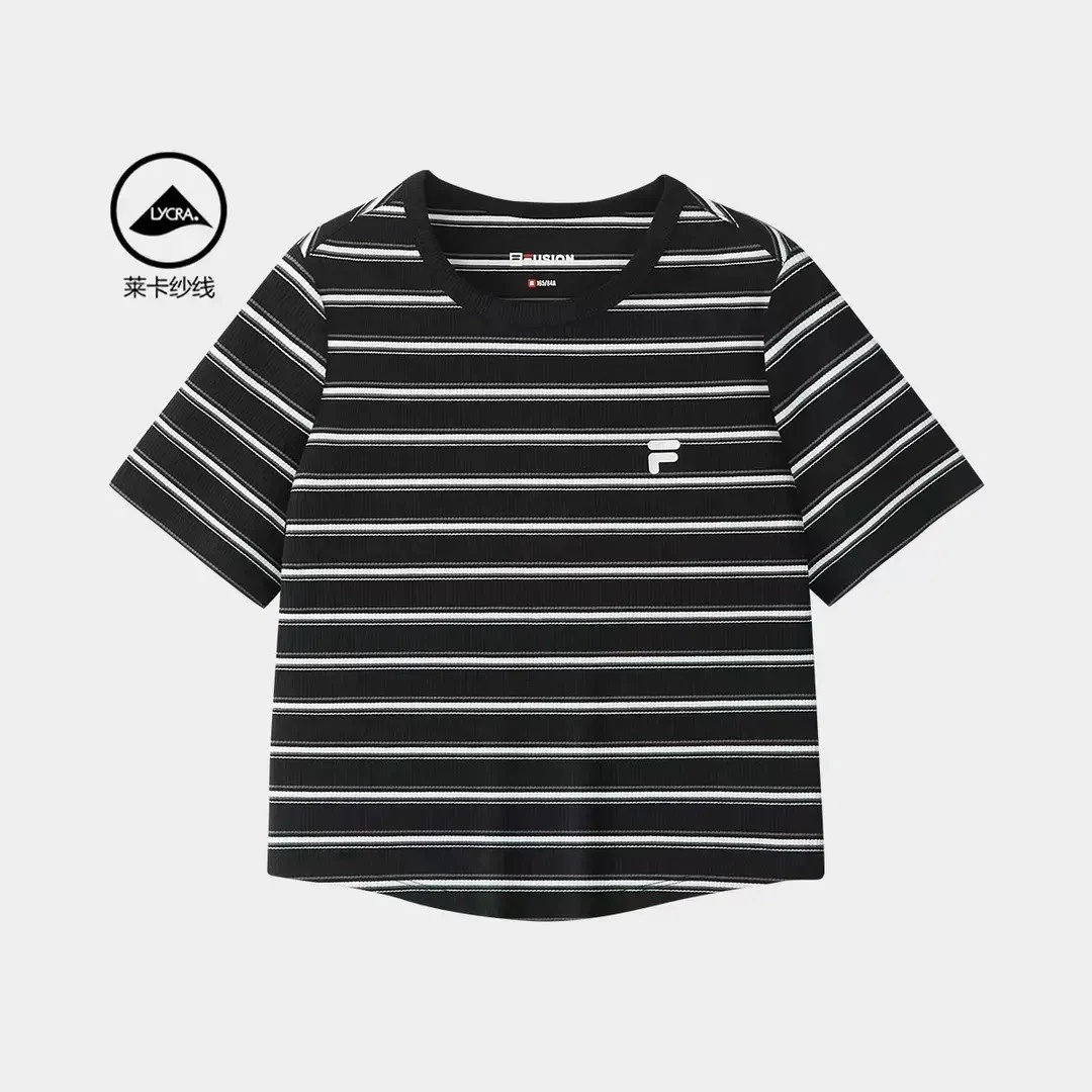 FUSION斐乐 女子夏季新款运动针织修身条纹休闲短袖-T11W537101F