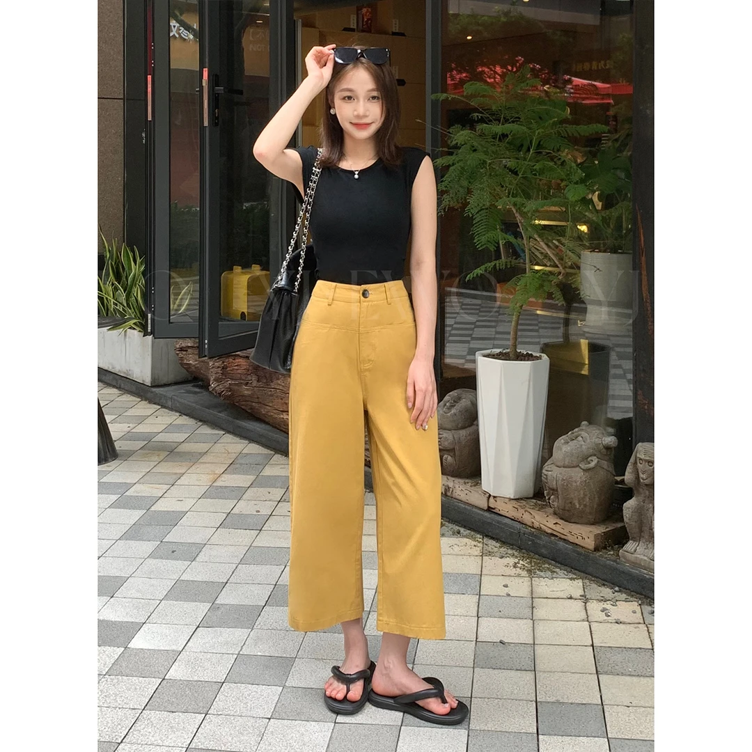 【小爽小个子】夏季高腰时尚百搭休闲外穿八分休闲裤-YJ2308
