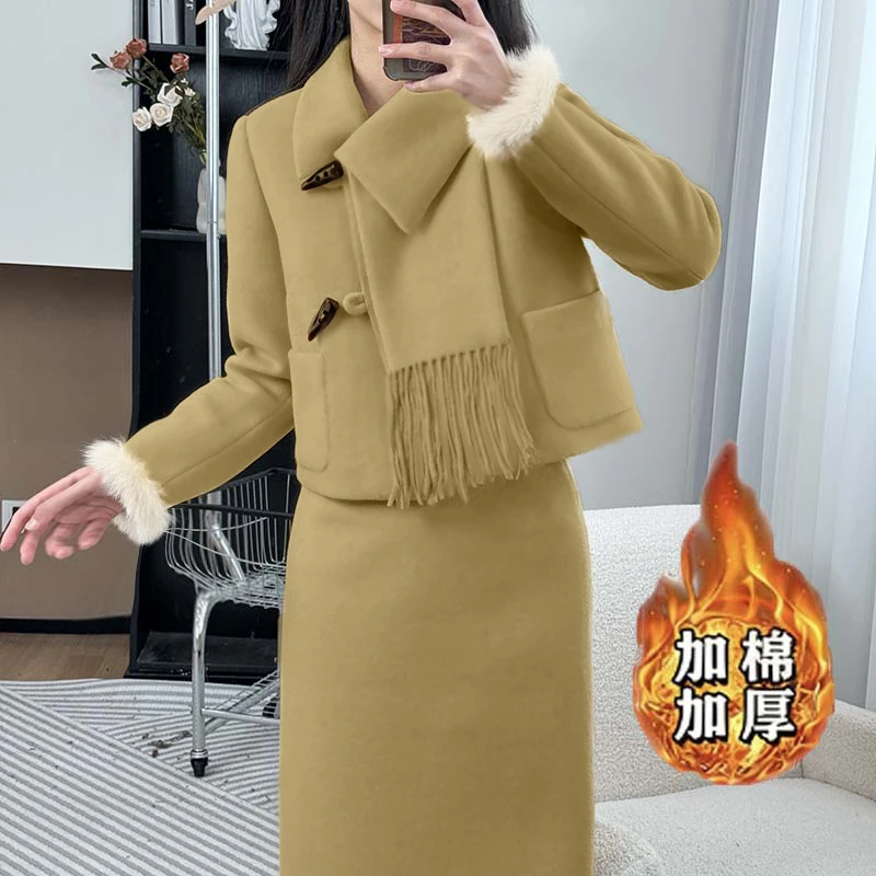 【加棉加厚】【两件套】套装女2025冬季新款小香风外套半裙套装QY0123