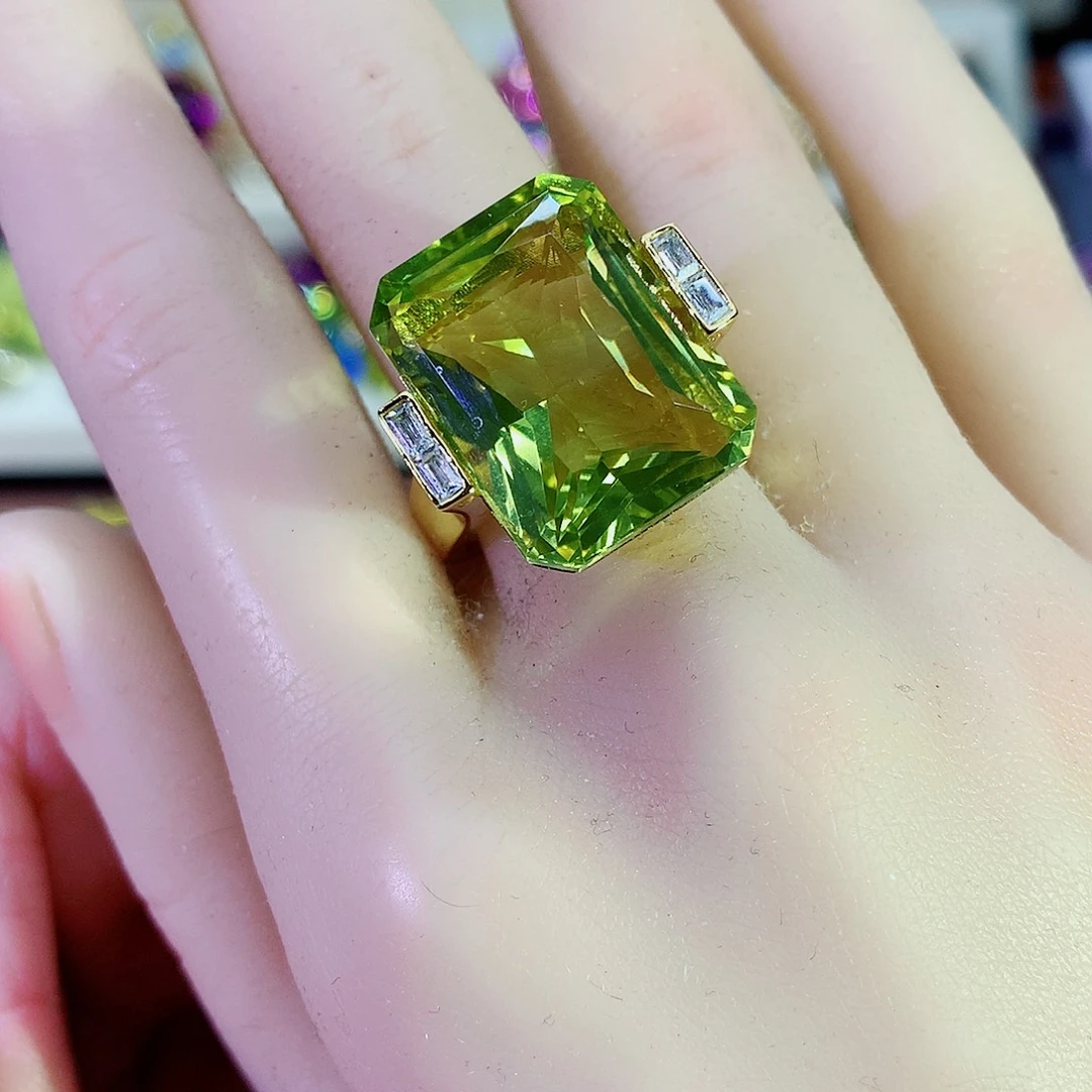 烟晶戒指银S925镀金镶嵌