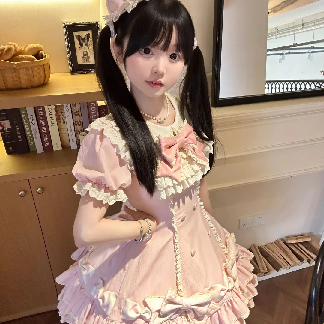 【现货】条纹千层心动玩偶收腰纯色千金风lolita裙实体店