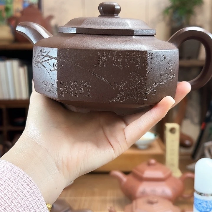 茶壶紫砂景舟八方老紫泥容量580cc