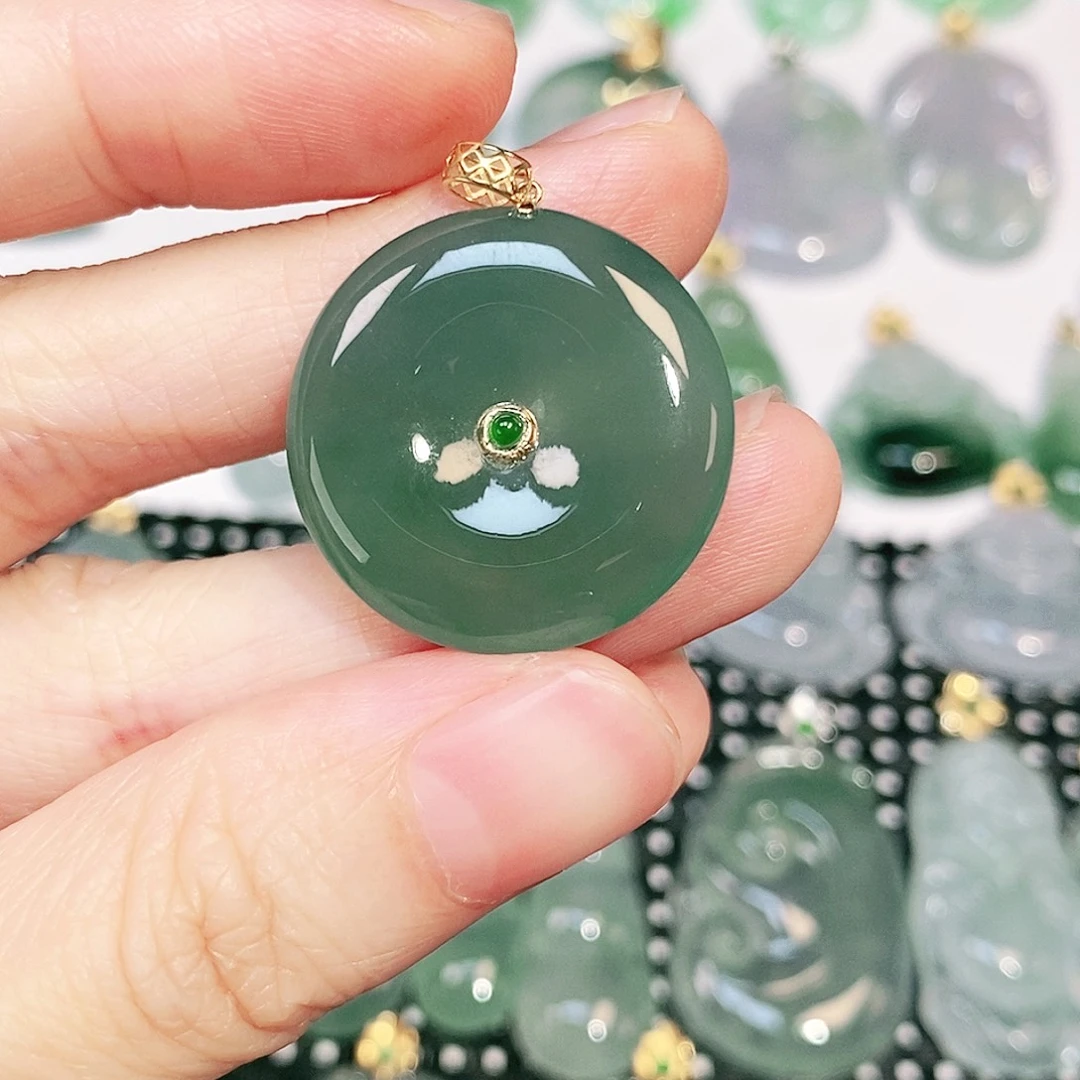 翡翠18K金镶嵌吊坠(不含链)