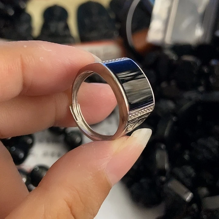 翡翠银S925镶嵌戒指墨翠精品