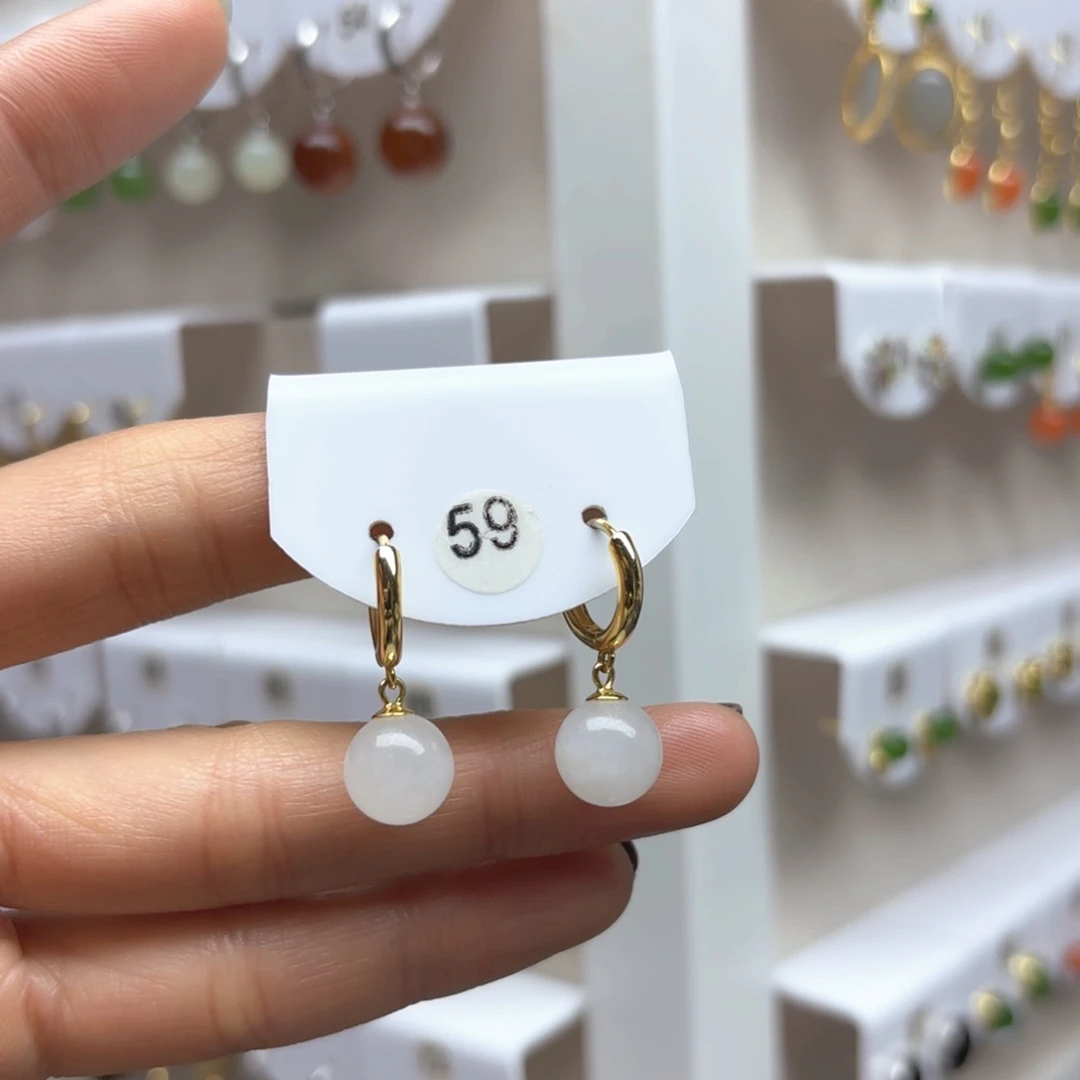 和田玉耳饰银S925镶嵌2