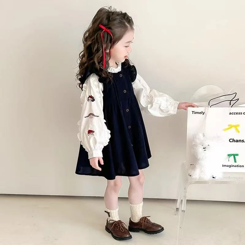 女童春秋裙子套装春装2025新款儿童洋气春季连衣裙宝宝丸子两件套