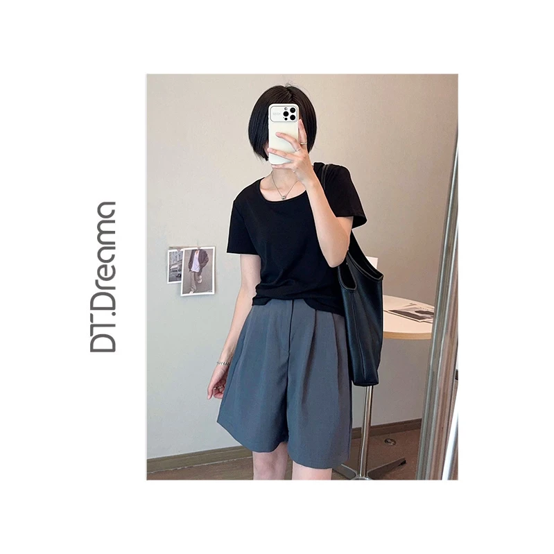 西装短裤女夏新款宽松高腰显瘦休闲薄中裤直筒阔腿五分裤小个子