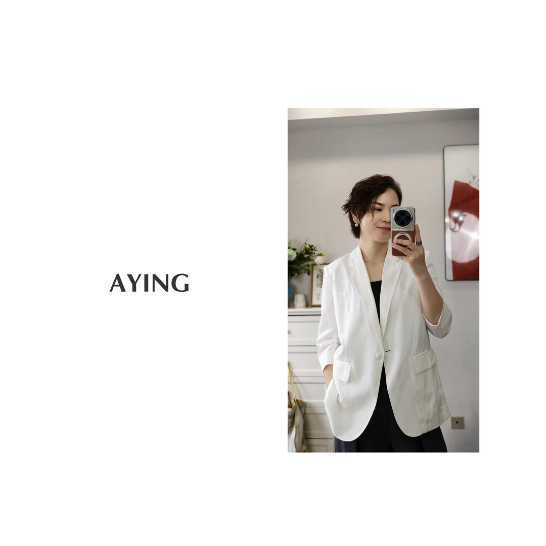 AYING   女士    七分袖天丝亚麻混纺后开叉西服