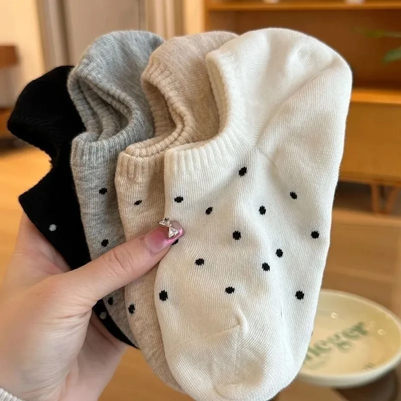 春夏新款短筒复古袜子韩国可爱简约波点浅口隐形船袜薄款圆点短袜