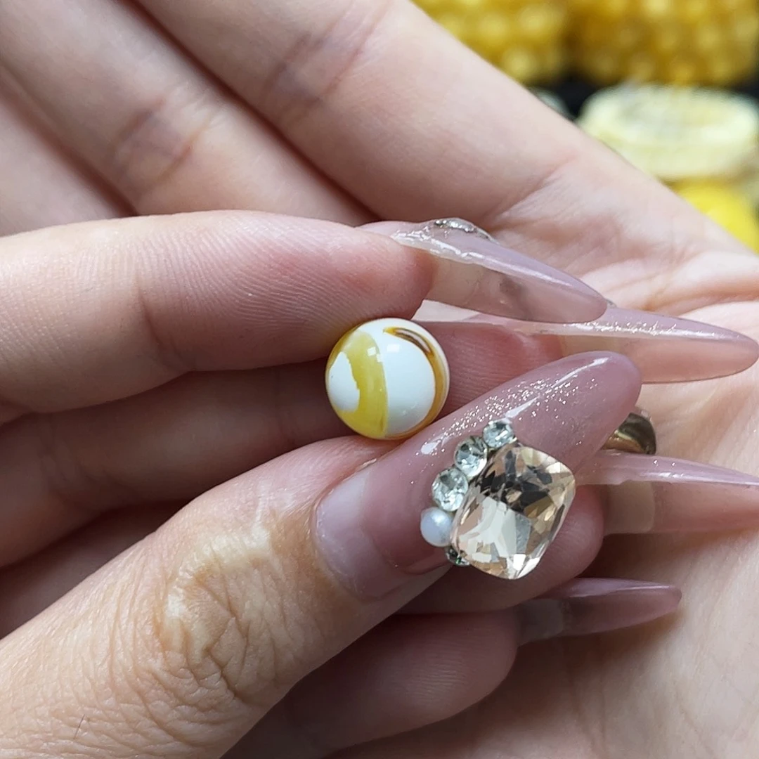 裸石蜜蜡未镶嵌9.7mm金瓷白特色妖花圆珠瑕