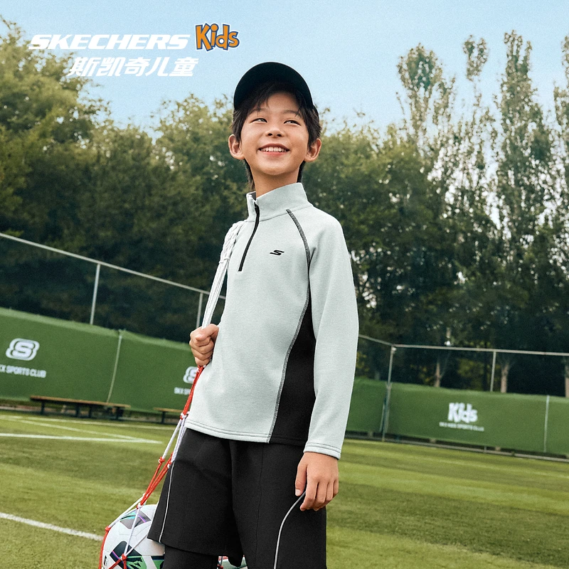 【斯凯奇】儿童绒绒衣长袖T恤衫P425K060 DB