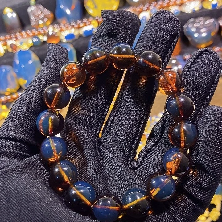 蓝珀未镶嵌珠宝奇石墨西哥红蓝手串12