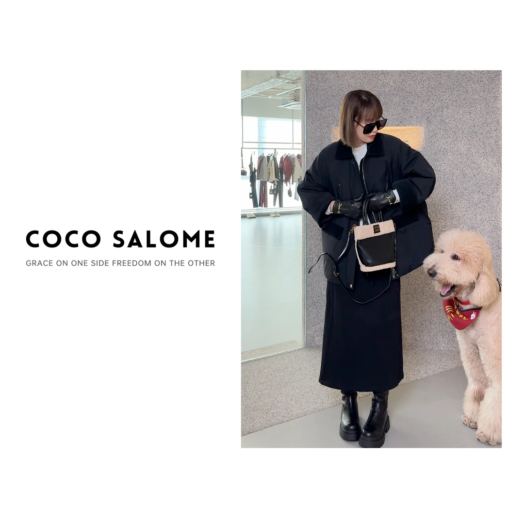 COCO SALOME⑥【冬意绵绵】羊绒棉三防翻领简约中长款棉服0565