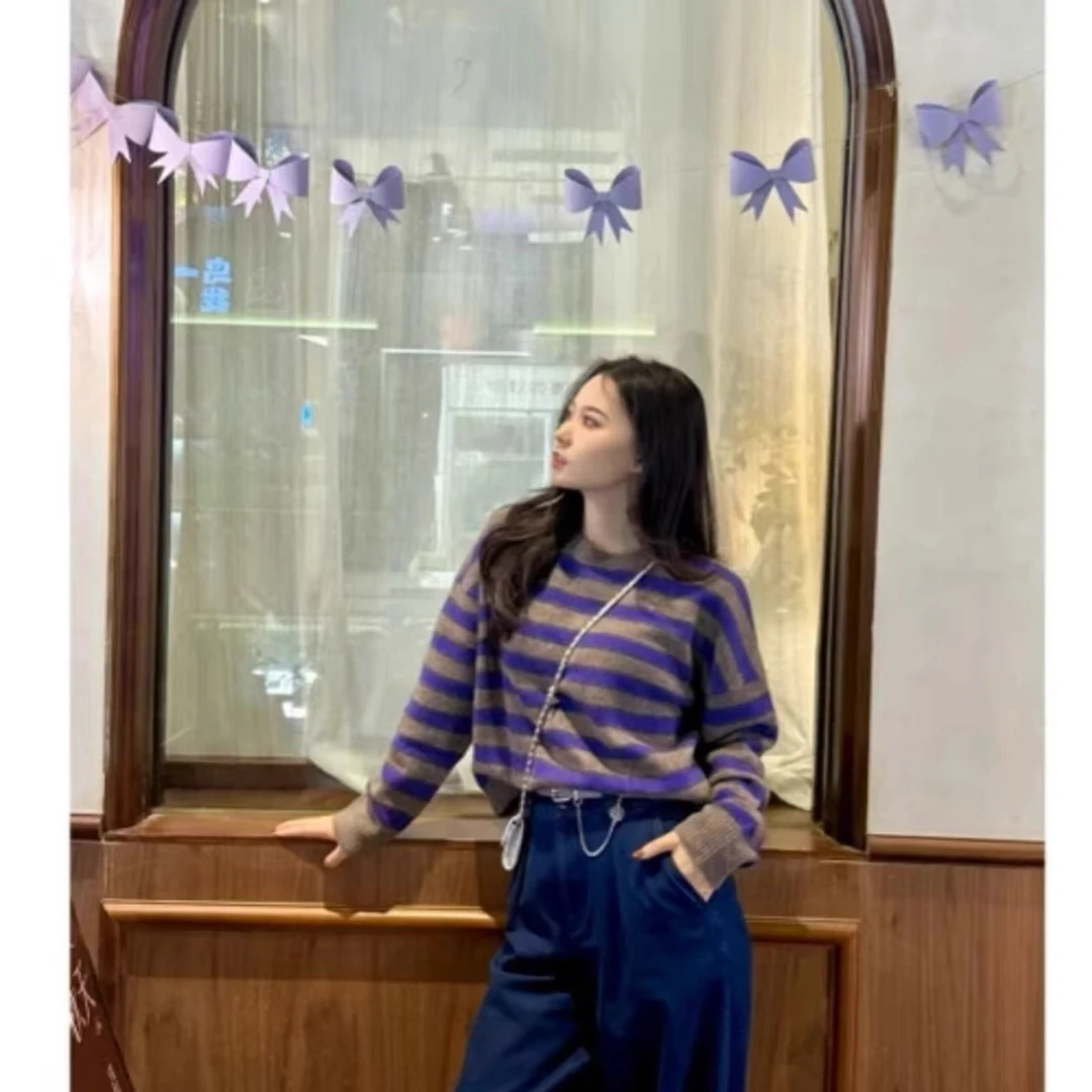 GIRDEAR/哥弟秋冬新款气质时尚简约条纹套头针织衫复古百搭138105