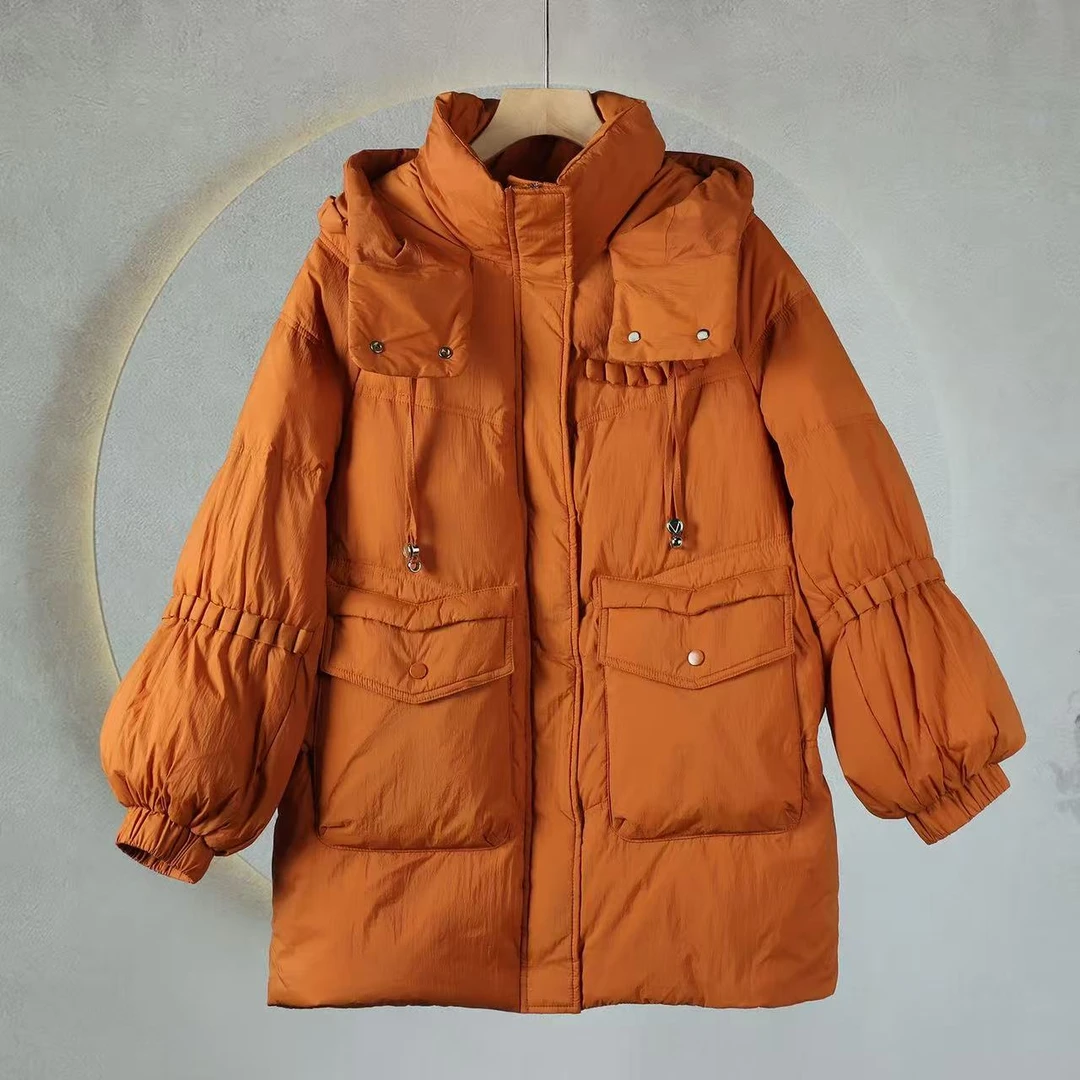 新款时尚保暖中长款女连帽宽松加厚休闲-D508