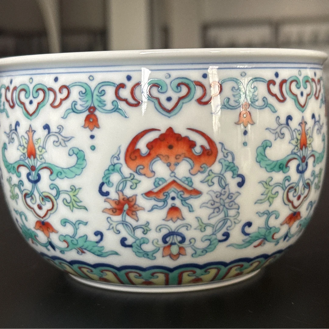 珽珽茶器【涂杏花】斗彩团花卷草纹缸（中号） 瓷器茶周边