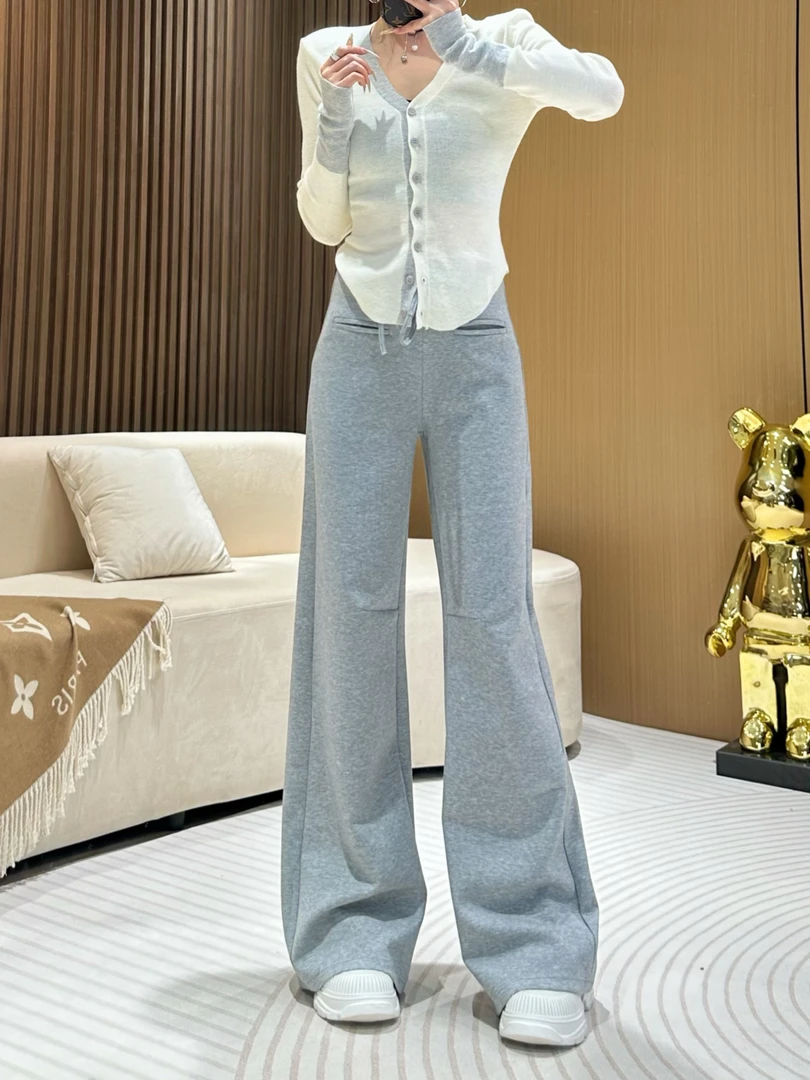 DA9801 【抽绳休闲阔腿裤】设计感抽绳休闲阔腿裤女高腰垂感直筒裤