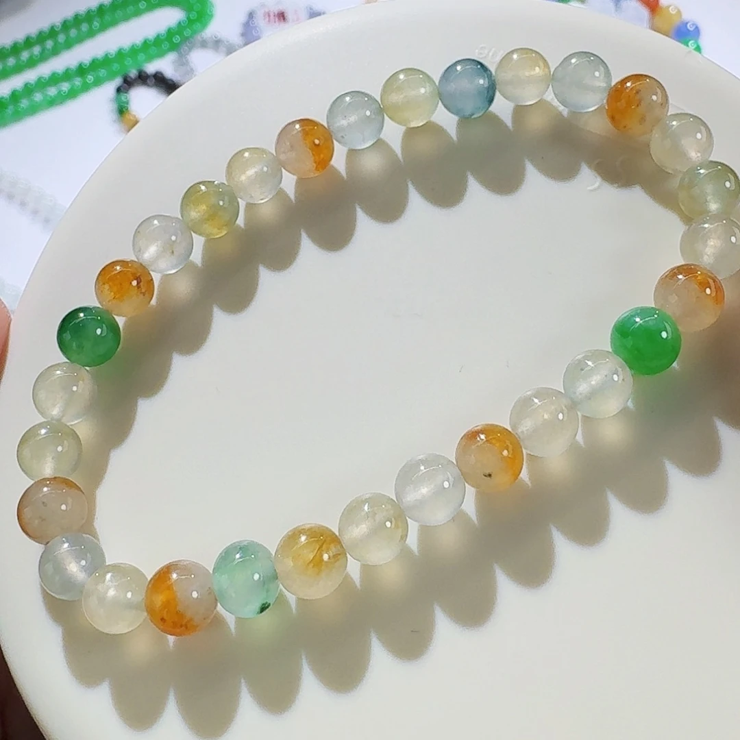 翡翠手串未镶嵌彩色圆珠卡6加