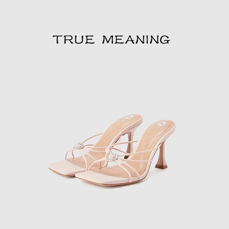 True Meaning【挽风】2025欧若风羊皮细跟凉鞋气质方头法式镂空