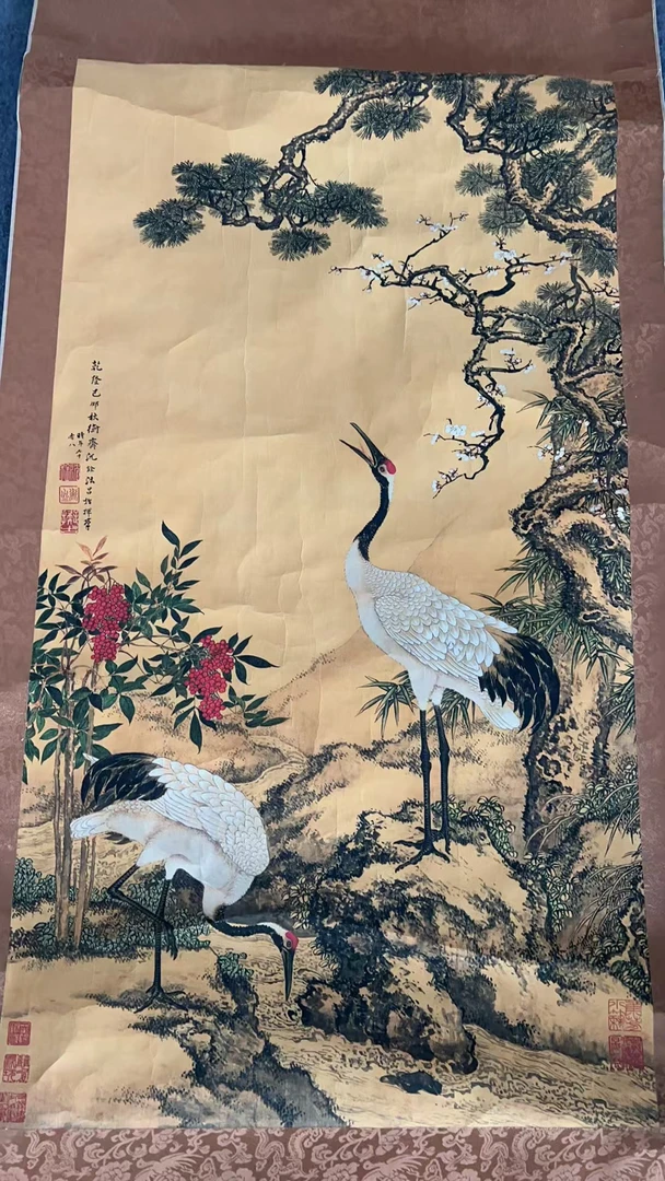 开播【精品复仿】《松梅双鹤》艺术微喷复刻装裱玄关装饰画