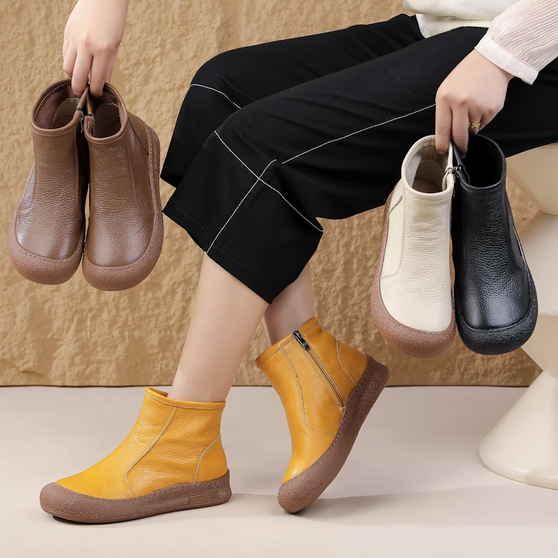 2025秋冬新款头层牛皮马丁靴休闲百搭后拉链一脚蹬软底女鞋A810