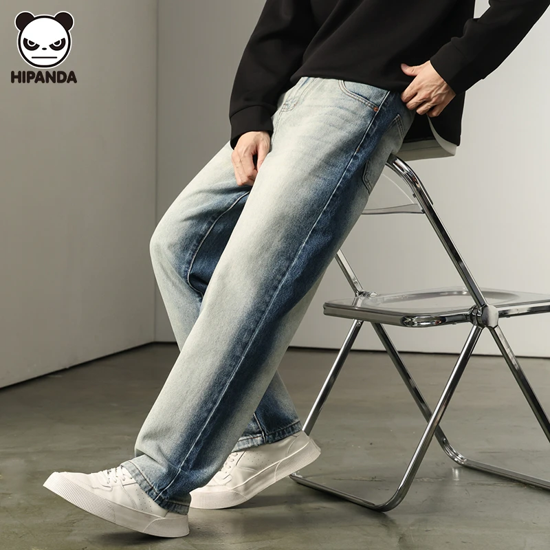 Hi Panda秋冬潮流牛仔裤爆款美式高街拼色百搭长裤宽松休闲直筒裤