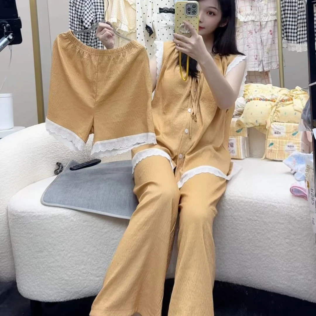 【米兔家居服6】【2号】夏女生款式集合链接短袖短裤+长裤【胸垫款】