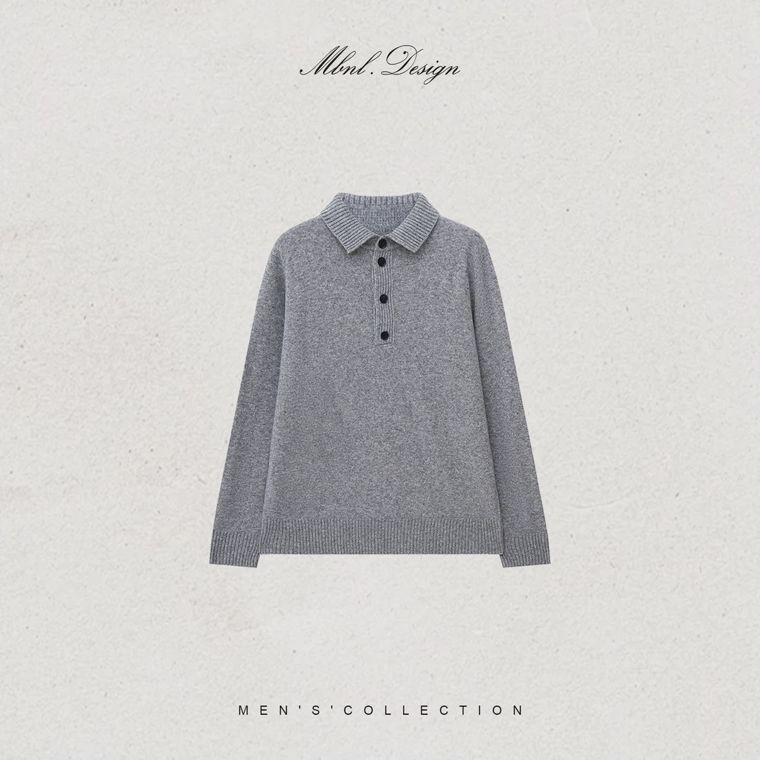 MBNL-F「杰尼.Polo」秦磊男装100羊毛牛角扣螺纹温润毛衫LL-WSY1193