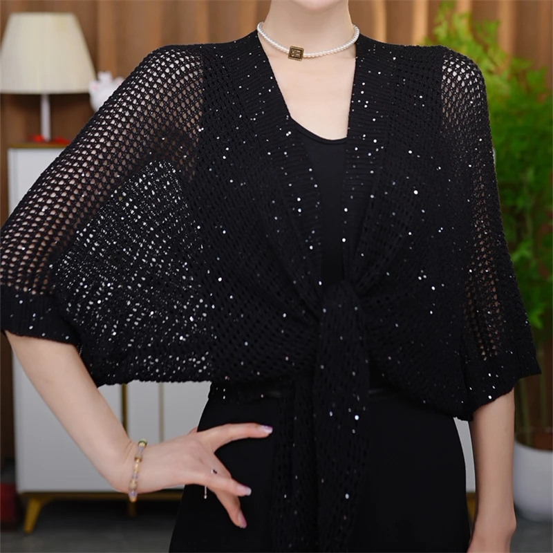 韩版新款夏季空调披肩时尚百搭亮片针织外搭防风防晒气质洋气减龄