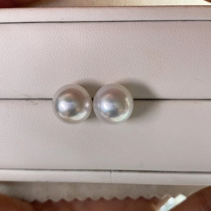 18K金镶嵌海水珍珠耳饰澳白11-12mm