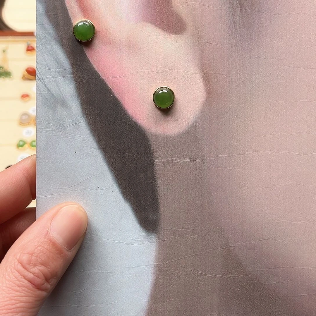 和田玉耳饰银S925镶嵌