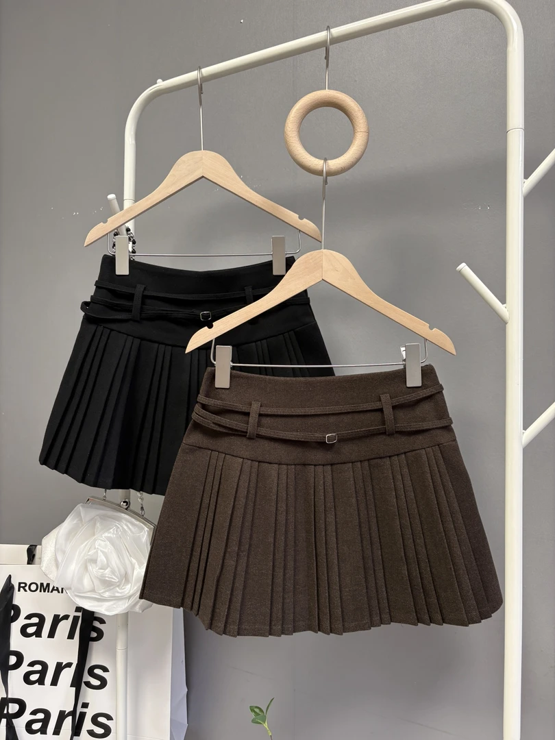 【配腰绳】2025时尚百搭秋冬特色妮子料显瘦百褶防走光短款半身裙