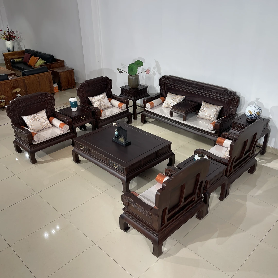 新古典红木沙发南美黑酸枝鸿福沙发组合
