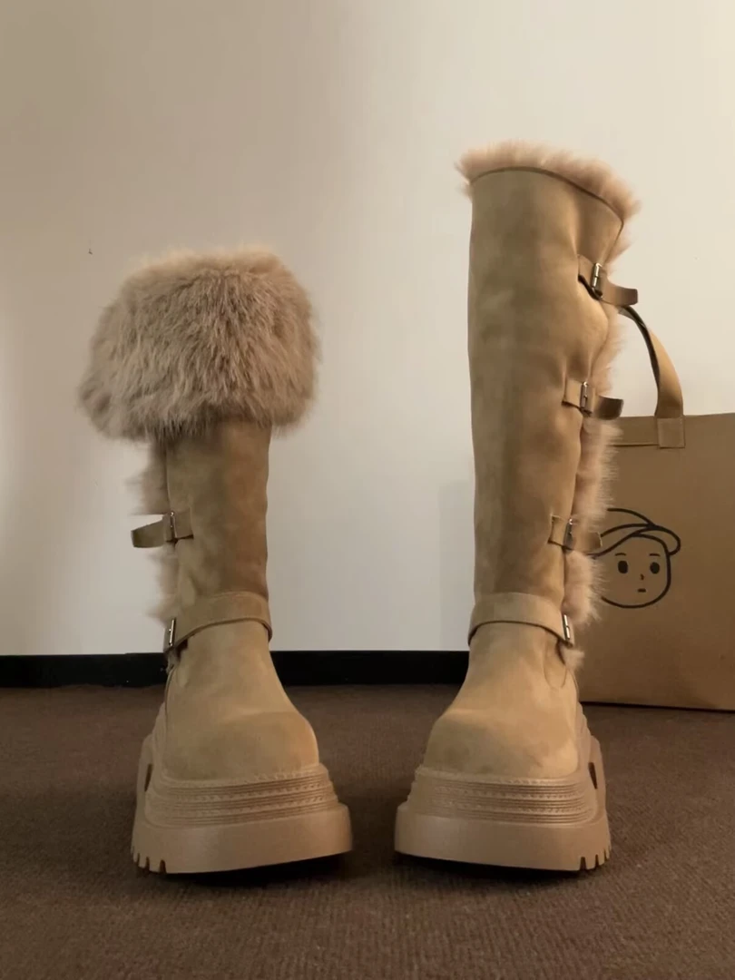 【小椰家】两穿毛绒雪地靴女士2025冬季高筒加绒扣带长筒靴MX394