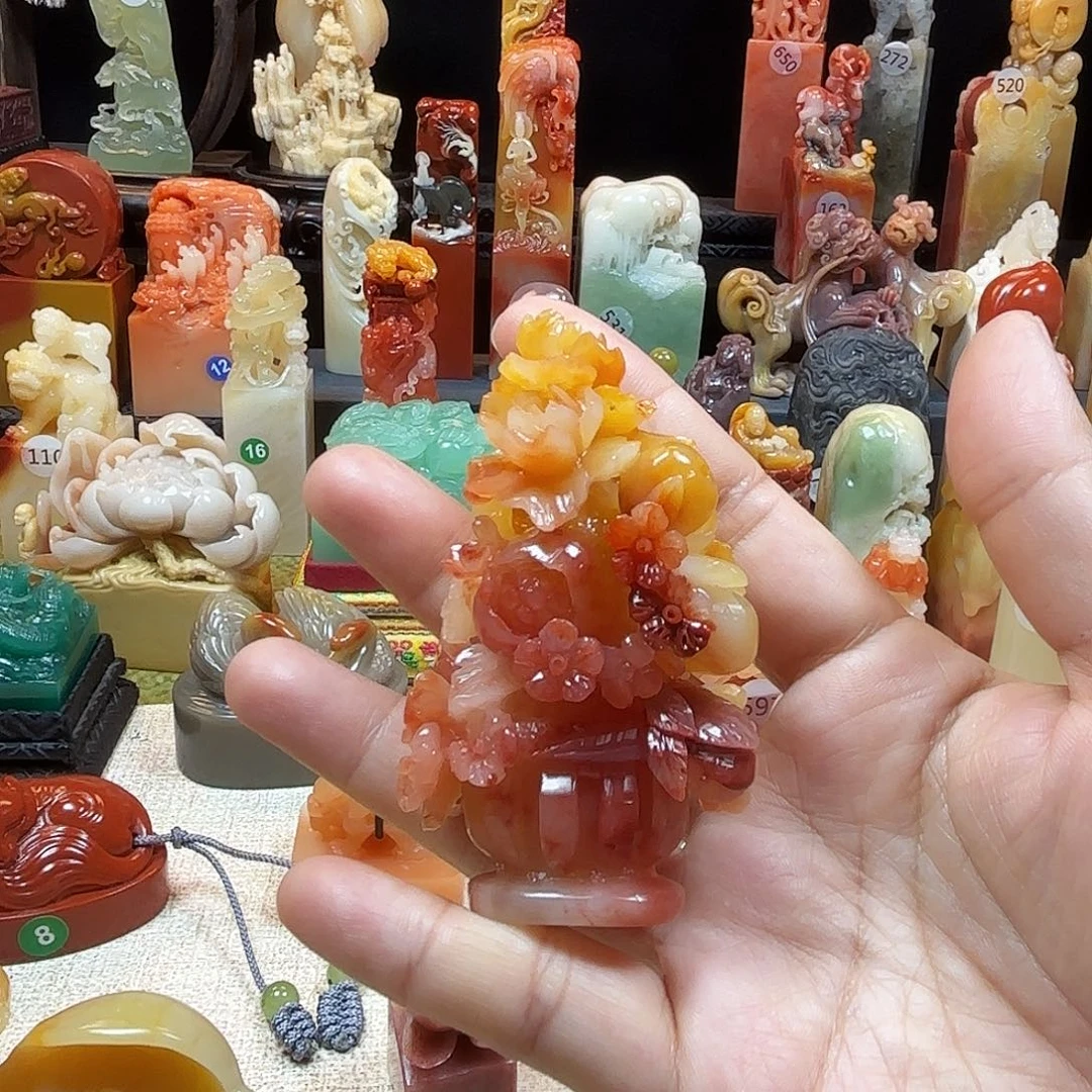 印石寿山石花开富贵