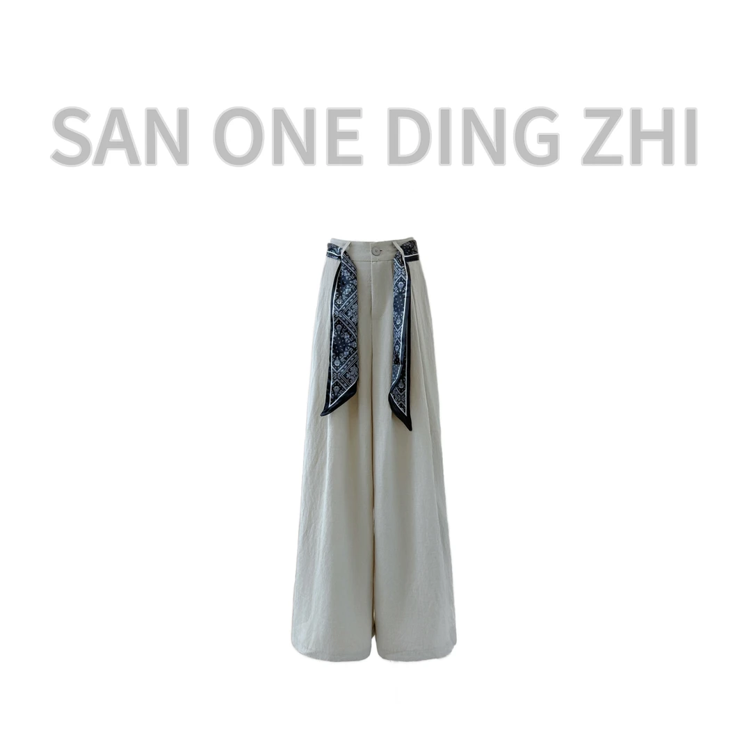 「时光画布」慵懒老钱高腰显瘦褶皱高腰肌理拖地休闲直筒阔腿裤长裤