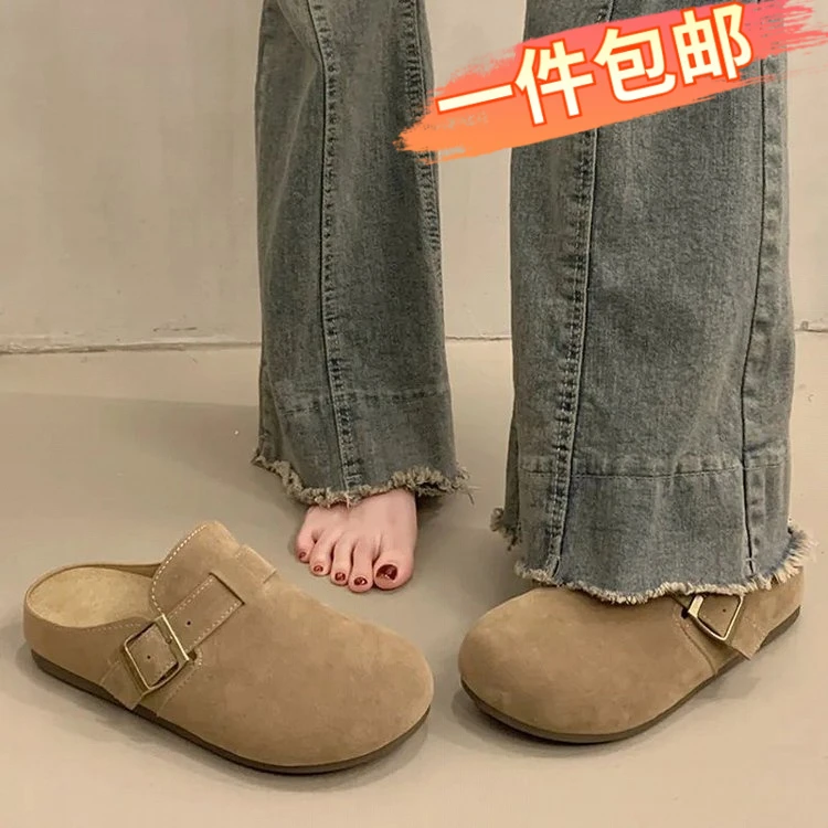 网红勃肯鞋女2025防滑新款外穿厚底秋冬博肯包头半拖鞋一脚蹬懒人