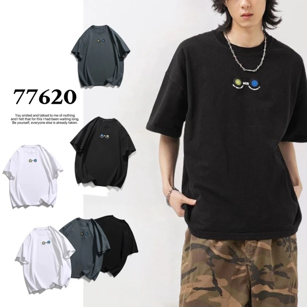 【杨少华服饰】男装T恤2025夏季新款情侣时尚潮流印花圆领短袖77620