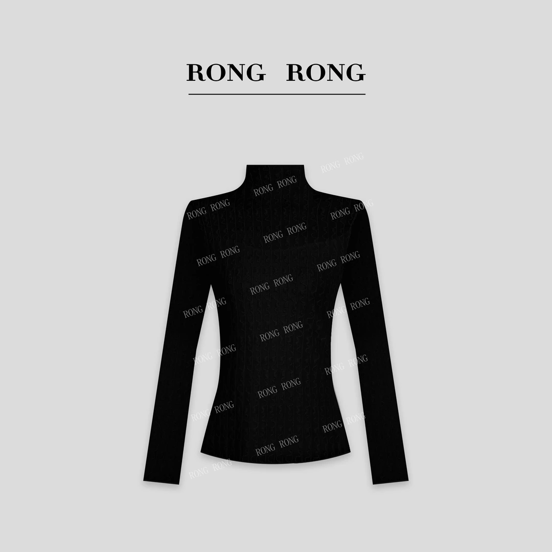 溶溶【柔光星海】RONGRONG 半高领亮丝网纱木耳边上衣C-L206611-1