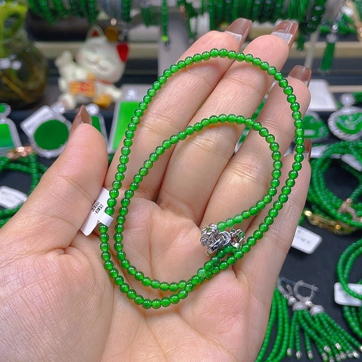 翡翠未镶嵌颈饰翡翠阳绿锁骨链3