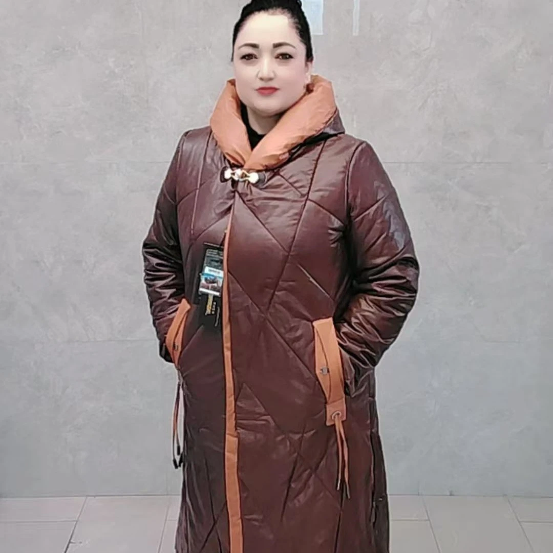 长袖黑色时尚常规长款休闲皮衣连帽冬季驼绒外套