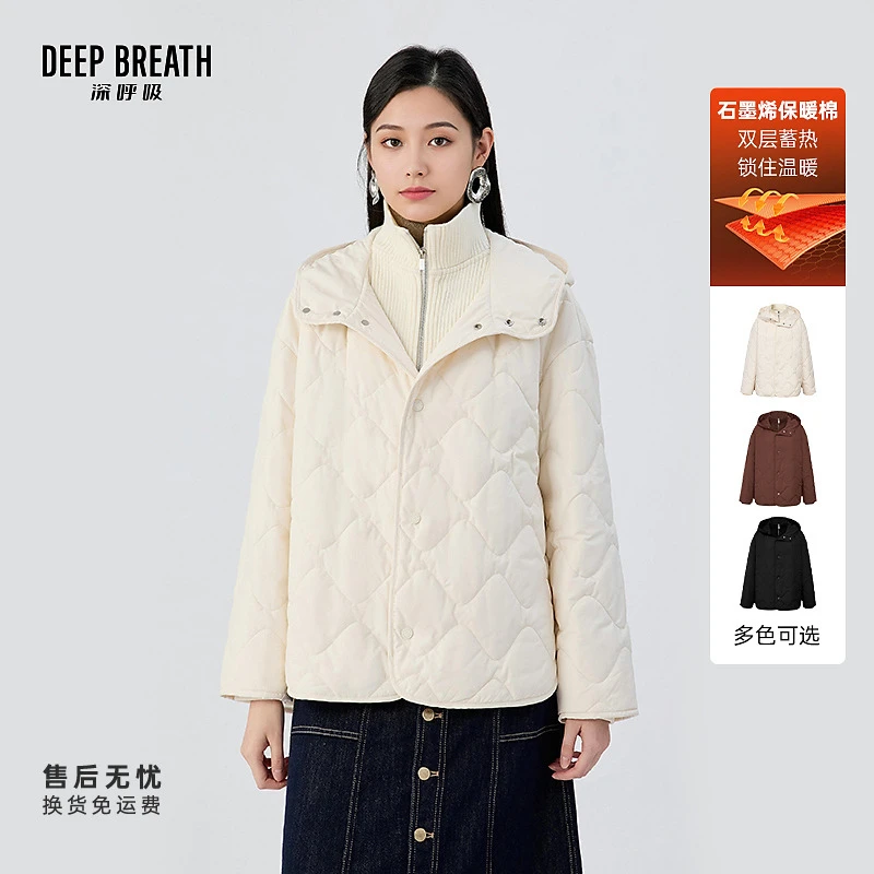 DEEP BREATH深呼吸连帽假两件排扣外套一手长棉服棉衣女装A401473