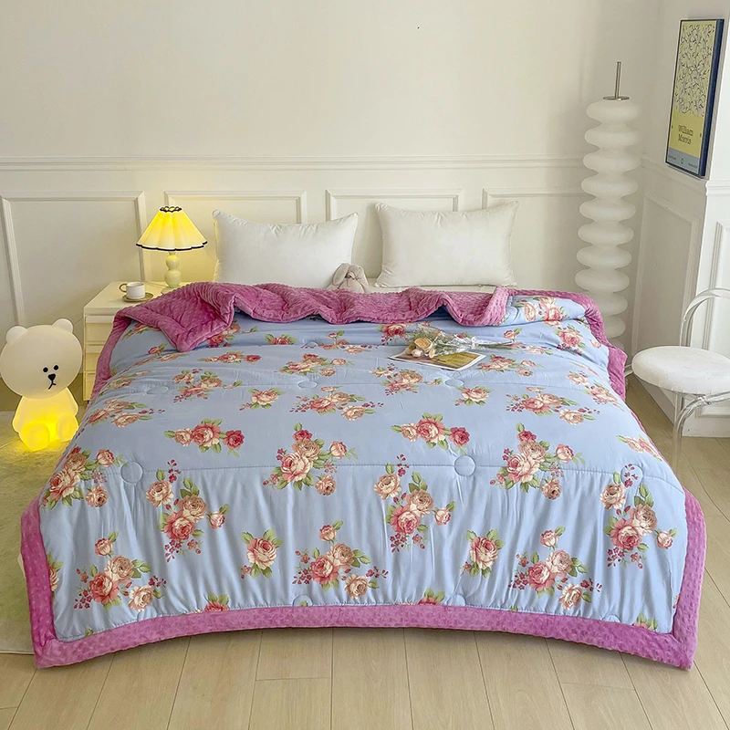 2025新款牡丹四季印花绒豆豆被