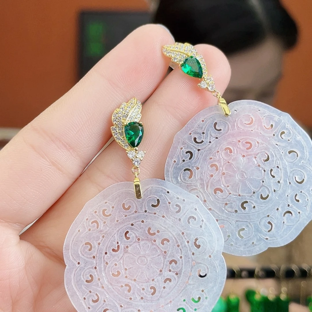 翡翠银S925镶嵌耳饰