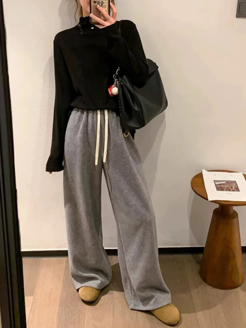 【2588】ED#松紧腰直筒宽松休闲裤