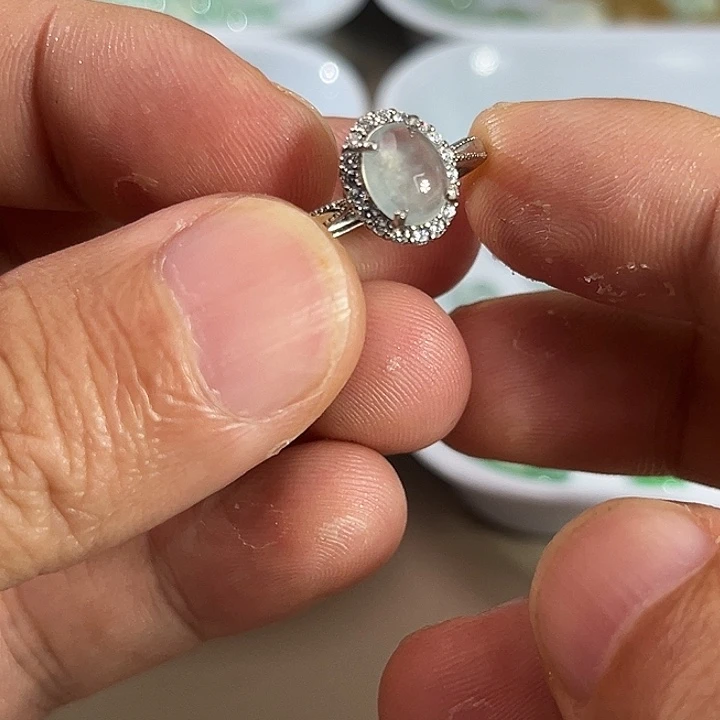 翡翠银S925镶嵌戒指缅料A货翡翠