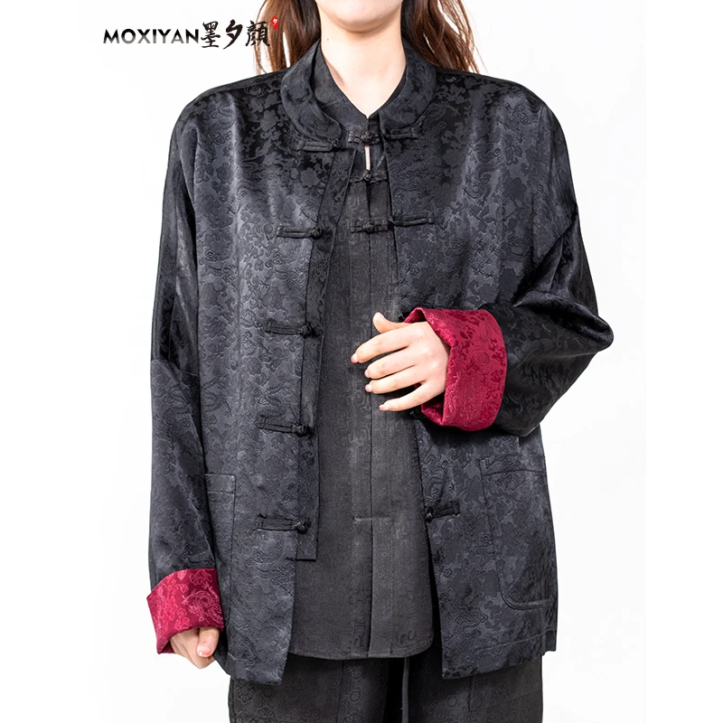 【墨夕颜】2025新款桑蚕丝中国风 螭龙缠枝花唐装-MH-673