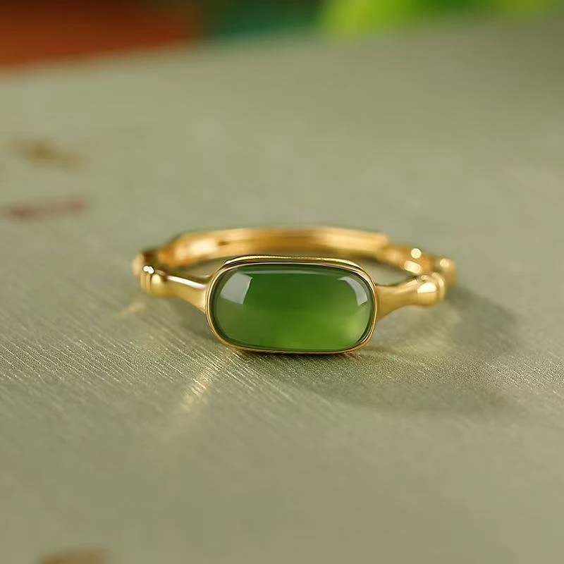 H10005和田玉碧玉节节戒指金色