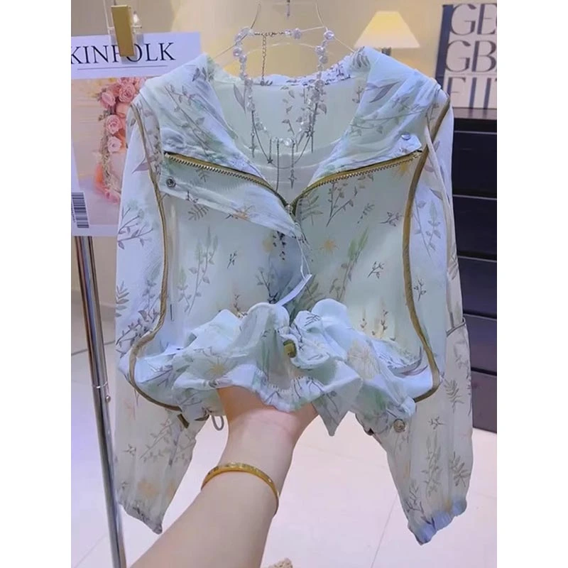 宽松显瘦洋气薄款连帽外套碎花防晒衣2025年夏季新款女时尚小众潮